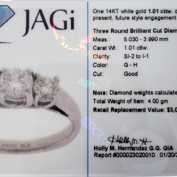 Vintage 14 Karat White Gold Past, Present & Future Diamond Ring Size 6.75 #16984 - Picture 9 of 9